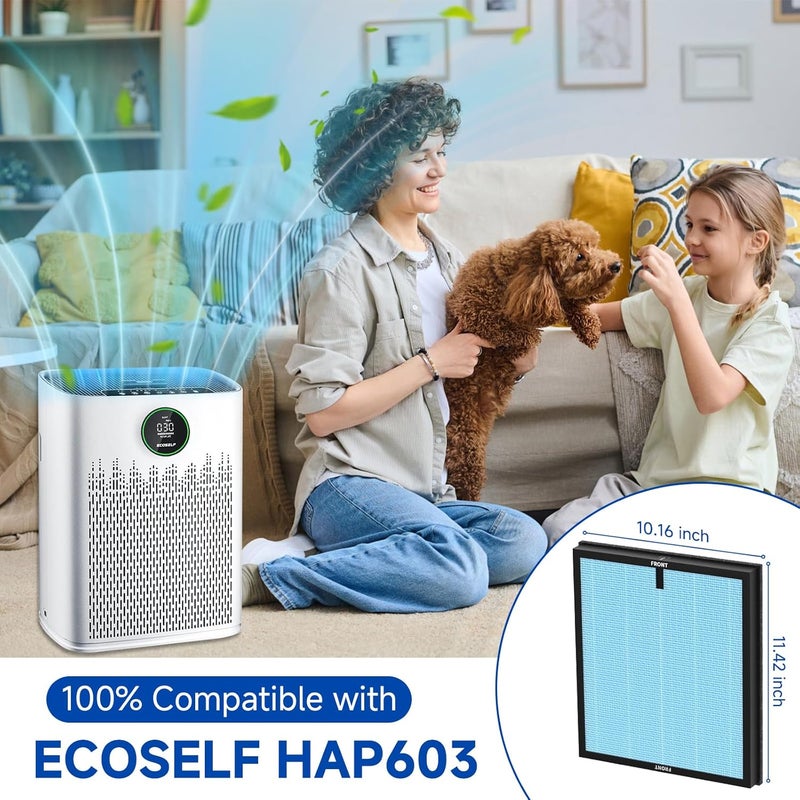 Sinnya 2 Pack HAP603 Replacement Filter Compatible with ECOSELF HAP603 / HAP603WF Air Puri-Fier Filter, Air Puri-fiers Replacement for Home Large Room with Smart Mode, # RFHAP603, Blue - Image 2